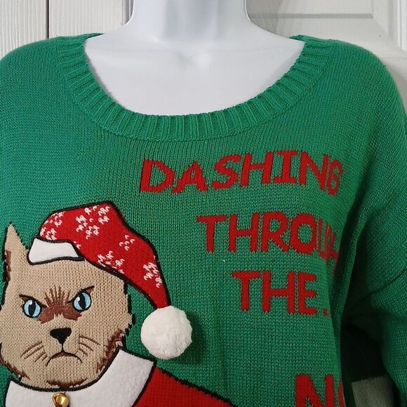 New Directions Ugly Sweater Cat Dashing through the NO holiday sweater Sz L NWOT - Picture 3 of 6
